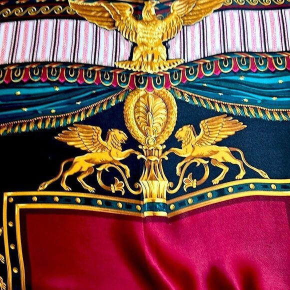 Linda Allard Ellen Tracy Silk Square Scarf Golden Eagles Print Japan - Picture 10 of 14